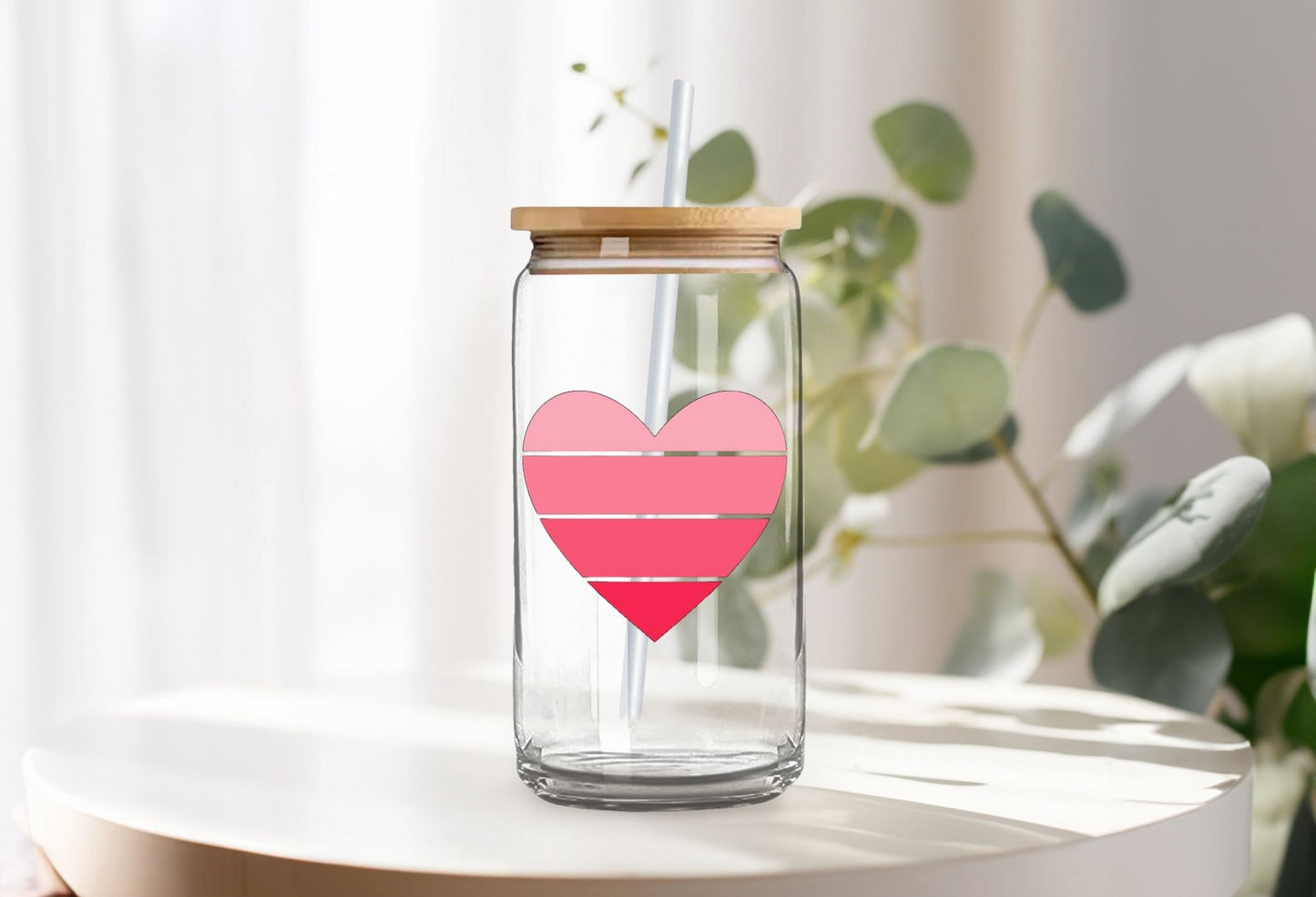 Heart Shades Glass Cup w/ Straw