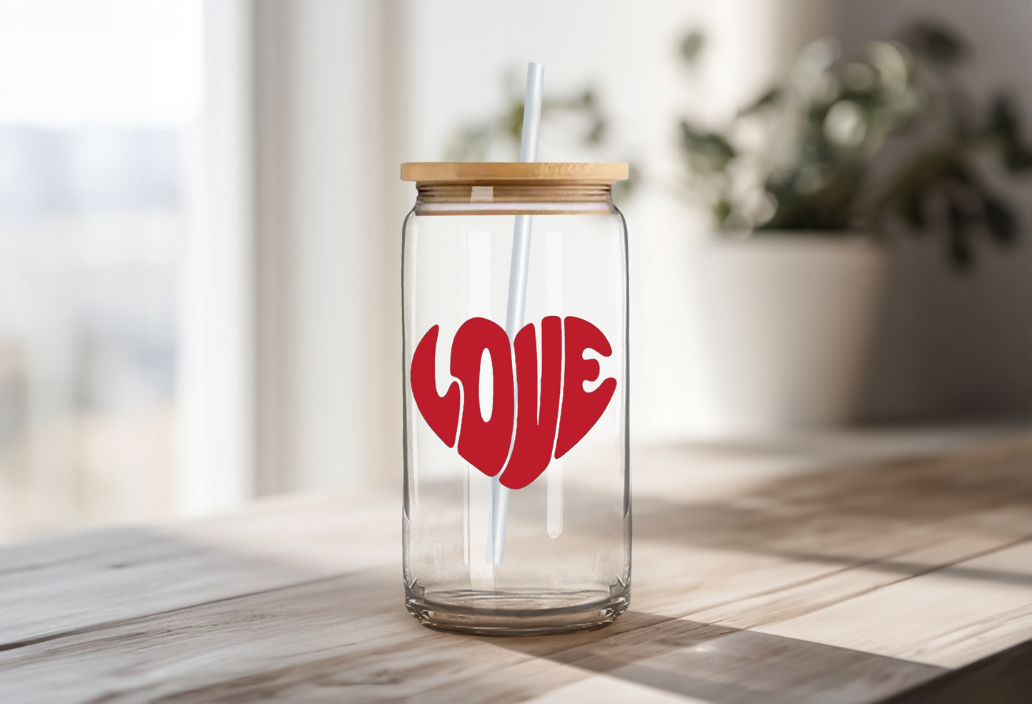 Groovy Heart Glass Cup w/ Straw