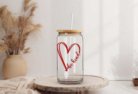 Be Kind Glass Cup w/ Straw