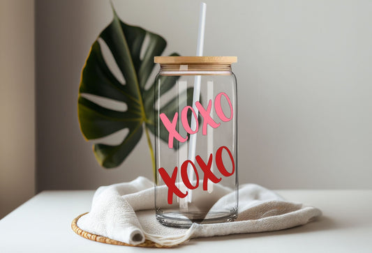 XOXO Glass Cup w/ Straw