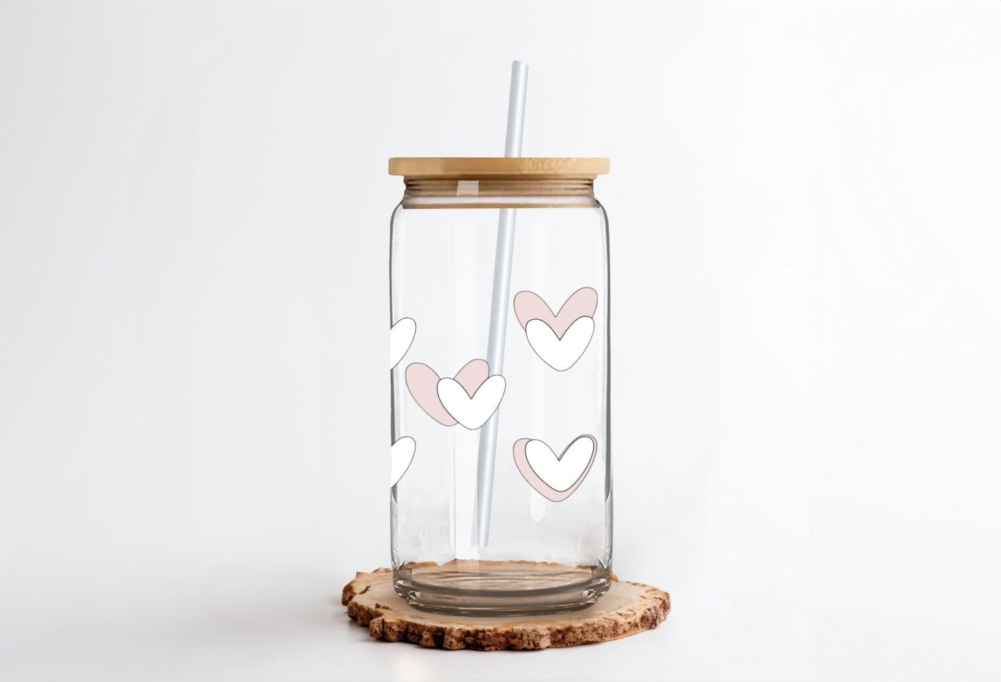 Hearts On Fire Glass Cup w/ Straw